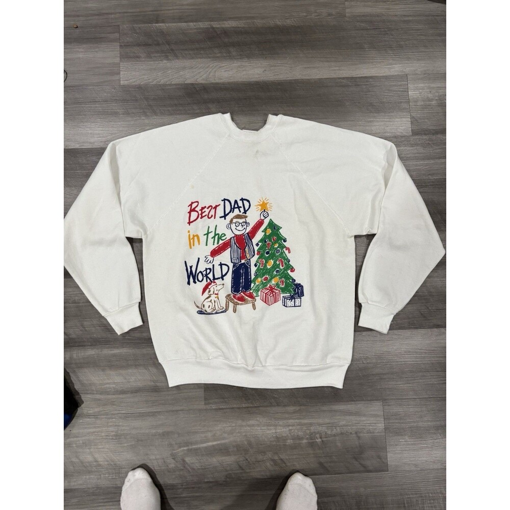 Vintage Best Dad In the World Sweatshirt Men’s size XL White Christmas TNT
